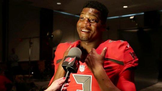 Buccaneers's tweet photo. Bucs Insider - @Jaboowins talks about the #ColorRush uniforms!

MUST WATCH: https://t.co/8PehxkVqsx https://t.co/CoR3vYVMpZ
