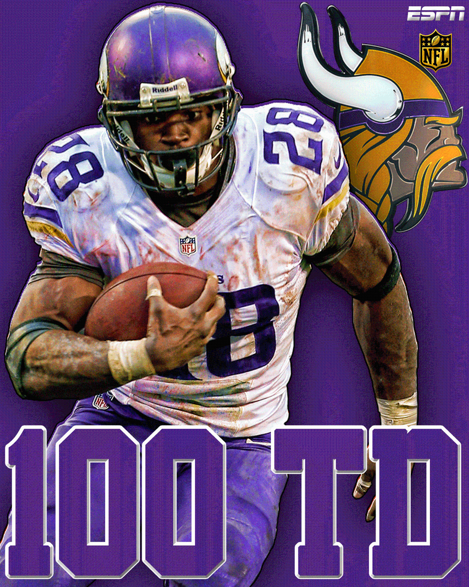 ESPNNFL's tweet photo. MILESTONE.

Adrian Peterson now has 100 TD for his career. https://t.co/VTyOj255wB