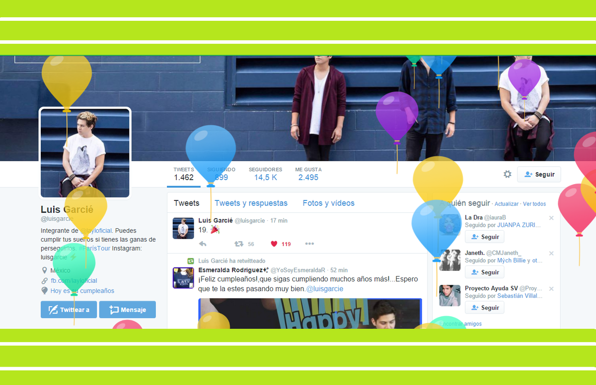 LasNoviasDeLayl's tweet photo. Es cumpleaños de @luisgarcie y twitter lo sabe 🎉🎸👦🎈 https://t.co/t0PvJo7cI0