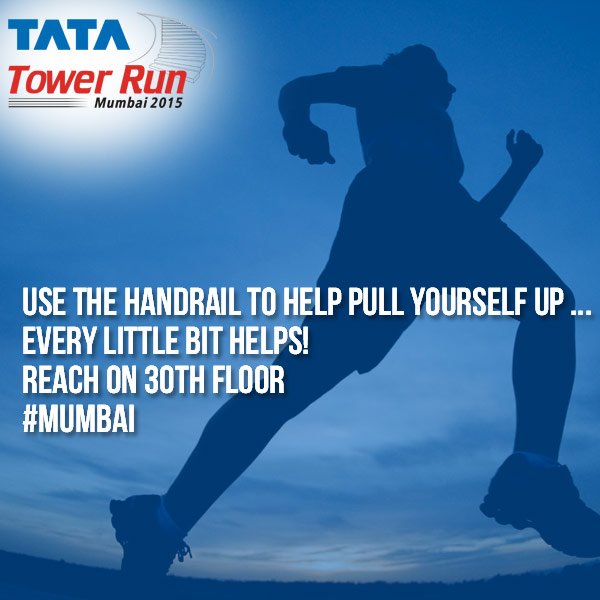 MumbaiTowerRun's tweet photo. Use the handrail to help pull yourself up ... every little bit helps! Reach on 30th floor #Mumbai #Run #RunMumbaiRun https://t.co/ljJCJEe10e