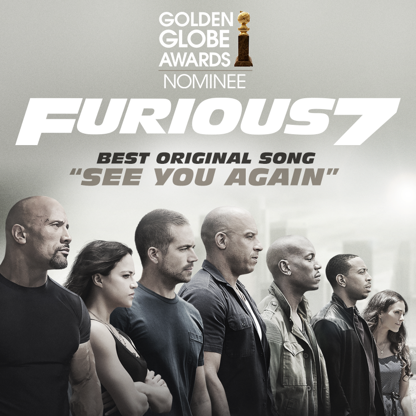 TheFastSaga's tweet photo. “See You Again” has been nominated for a #GoldenGlobe for Best Original Song! #Furious7 https://t.co/vhKLu3HAN2
