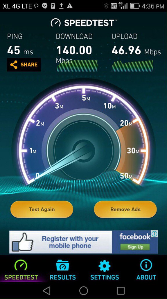 AdityaYoga87's tweet photo. Wuzzz super cepat! XL 4GLTE bisa tembus 140 MBPS di palembang!! #4greatspeed #4GreatDay https://t.co/Vn7S4yhGtR