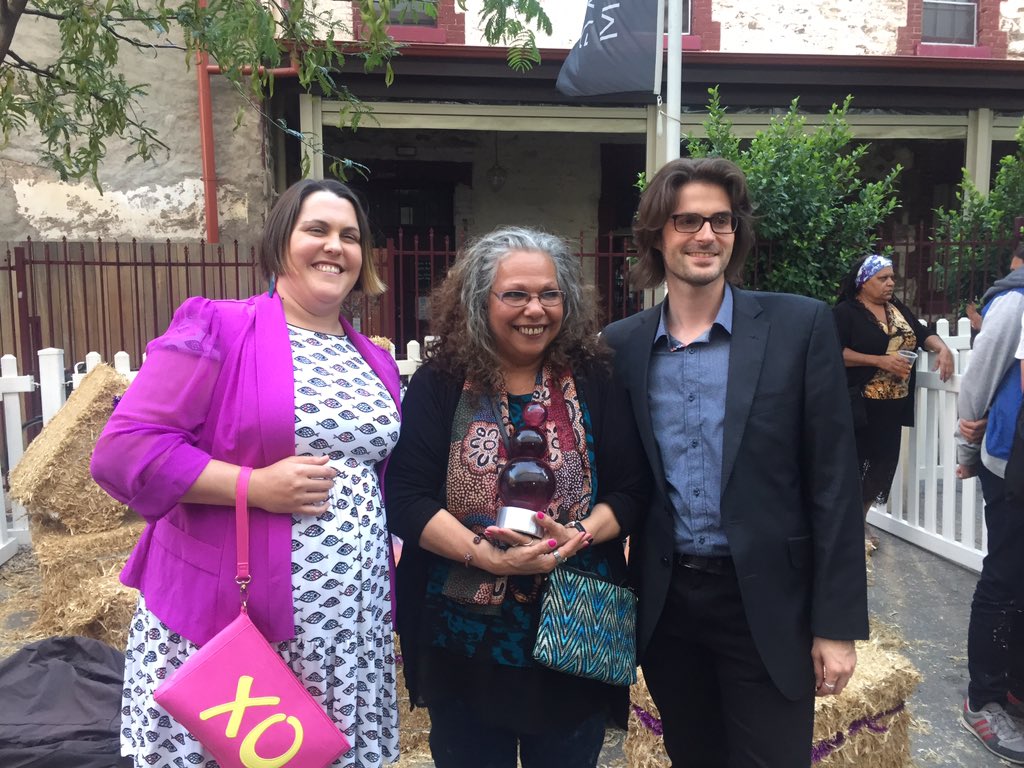 NexusArts's tweet photo. Executive Director Louise Dunn, project coordinator Tim Molineux &amp; lead artist Heather Shearer  #RubyAwards2015 https://t.co/mGkWoA0LFS