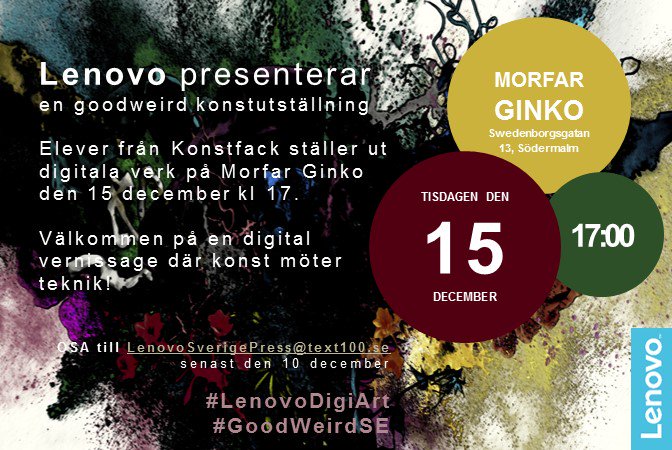 IsabelleEvers's tweet photo. 15december, #konstutställning på #MorfarGinko på #Södermalm med #Lenovo och elever från #Konstfack Missa inte detta! https://t.co/bVtGXrJLFw