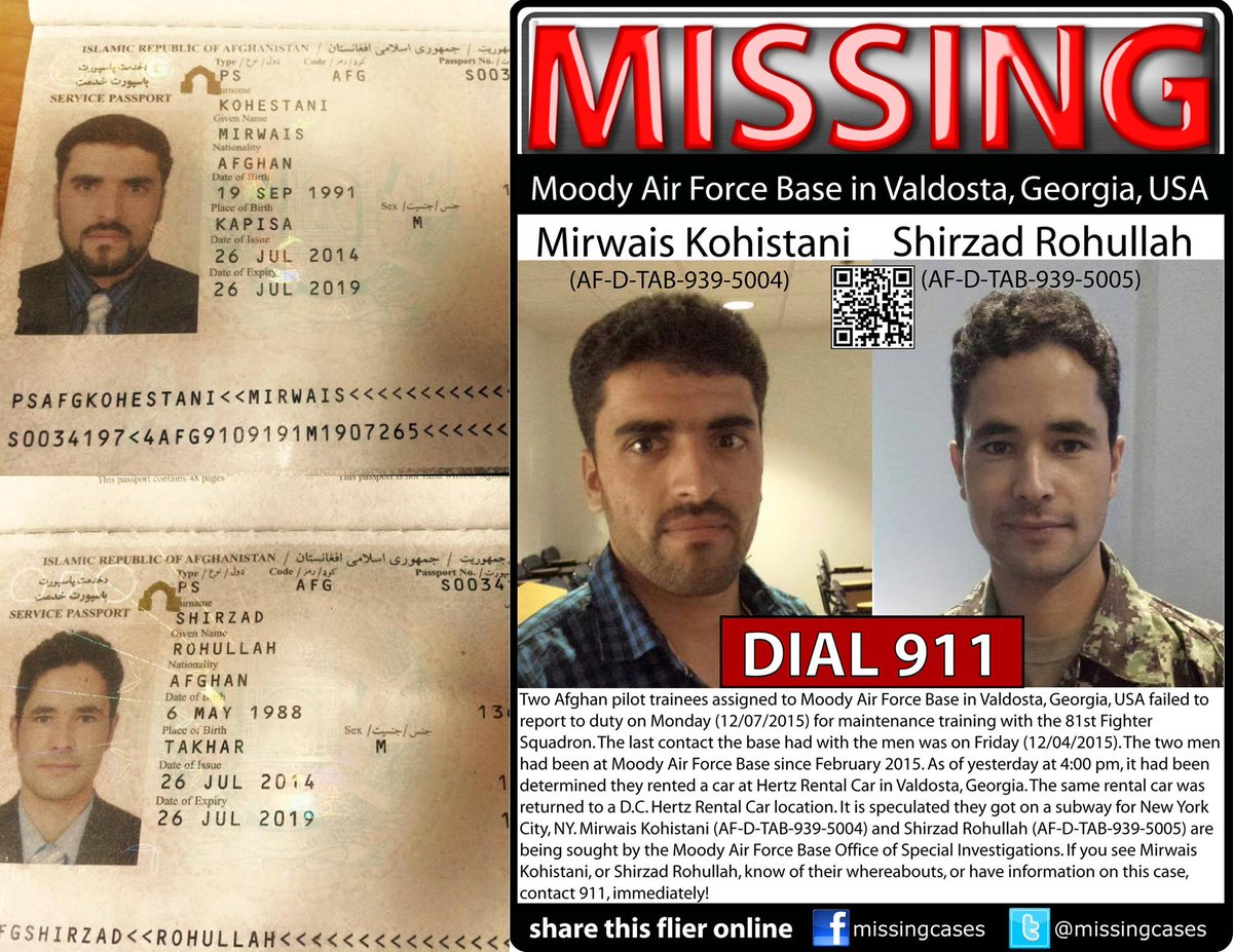 Mirwais Kohistani Shirzad Rohullah Afghan missing from Moody AFB