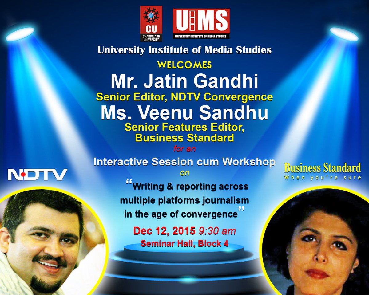 UIMS_CU's tweet photo. Leading journos to interactive with media students @Chandigarh_uni do be part of the session,Dec 12,9:30 am,Block 4 https://t.co/zyyQGE8moy