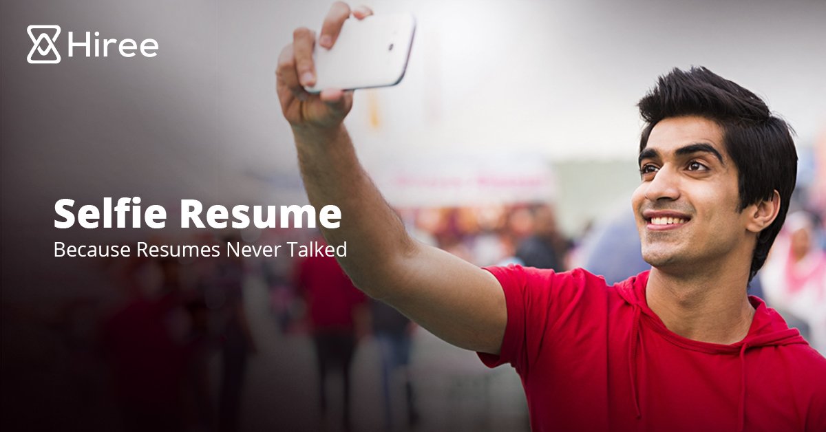 Hiree's tweet photo. For the first time ever - 'Selfie Resumes'. 
Upload a #SelfieResume on the Hiree app
: https://t.co/634arsWi5H https://t.co/Rcd8oCbqxu