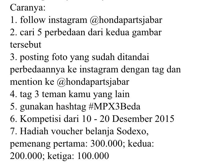 alwayshonda's tweet photo. Yuk ikuti kuis dari @hondapartsjabar dptkan voucher belanja dng total senilai Rp.500rb. Ikuti petunjuk nya #MPX3Beda https://t.co/okabemNspa