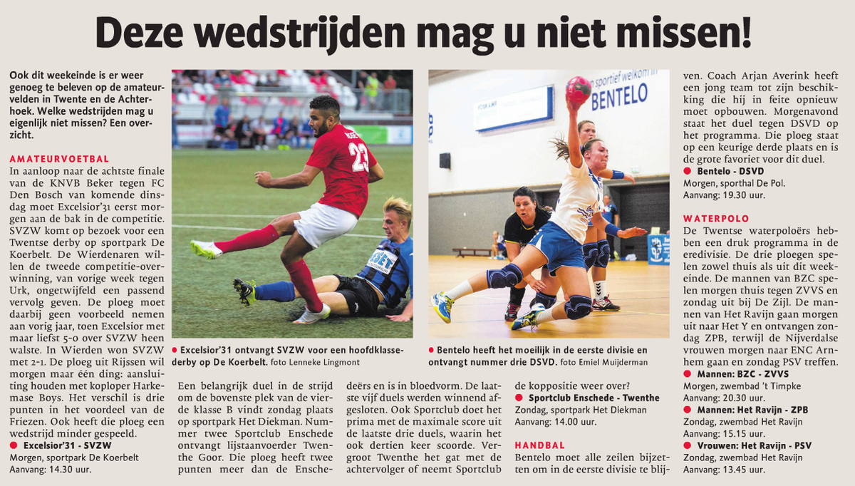 Tubantia: Deze wedstrijden mag u niet missen! <a href="/HVBentelo/">HV Bentelo</a>
