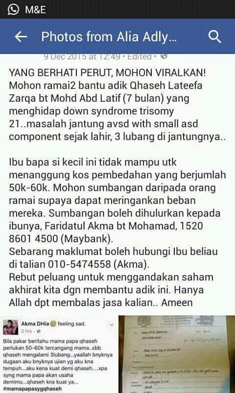 OpahNanad's tweet photo. Minta tolong viralkan sebab adik Qhaseh memerlukan sumbangan untuk pembedahan jantung dengan segera. #retweet https://t.co/soLaPyeqal
