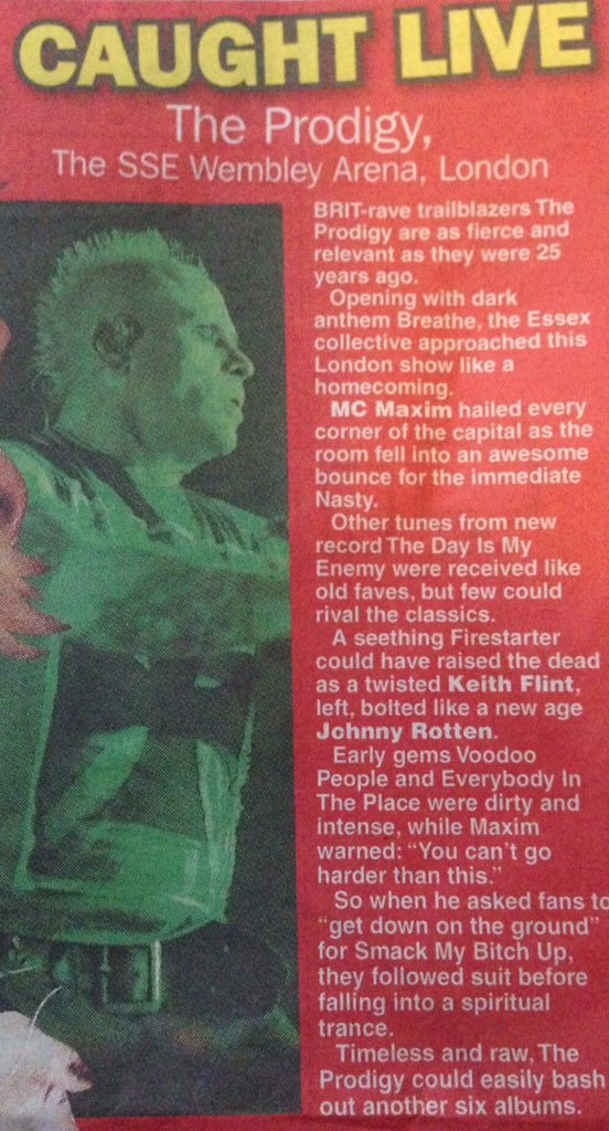 scottbarnbrook's tweet photo. @the_prodigy @MrChuckD @liamhowlett this review doesn't lie .... &amp; thanks to @DjLORDofficial for dropping Nirvanna ! https://t.co/d8IaGg9Oxf