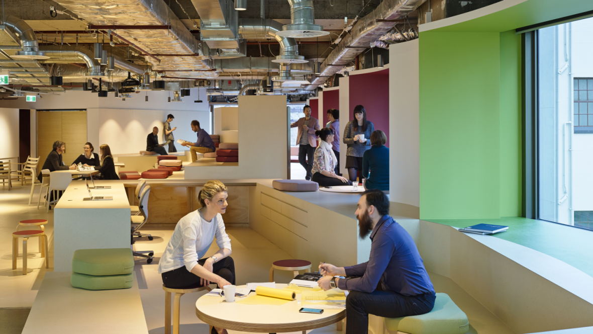 Marmoleum was used as a functional floor throughout the open planned studio. bit.ly/1IdrFBA