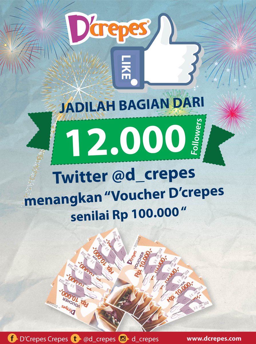 d_crepes's tweet photo. Follow &amp; RT! Jadilah bagian dr 12.000 followers @d_crepes! Dapetin voucher Rp 100.000 buat beli D'crepes favoritmu! https://t.co/aAL9GASZis