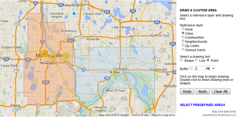 c_helmstetter's tweet photo. ~10,000 people live w/in .5 miles of MSP's 5 major stadiums #FunWithMapsFriday https://t.co/YHIQ6brL3o #MSPnhoods https://t.co/vY1cJqFbsh