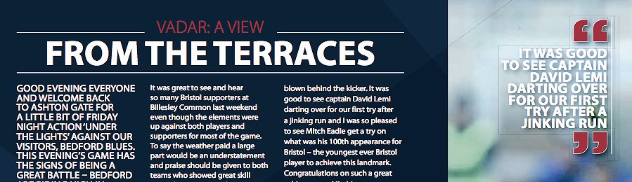 BrisVADAR's tweet photo. Don't forget your @Bristol_RFC prog tonight &amp; read my #ViewFromTheTerraces and lots LOTS more!!! #cmonbris https://t.co/EAe9bbDPcp