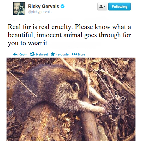 Protect_Wldlife's tweet photo. Something to think about from @RickyGervais on #FurFreeFriday! https://t.co/hjx5EXVnN1