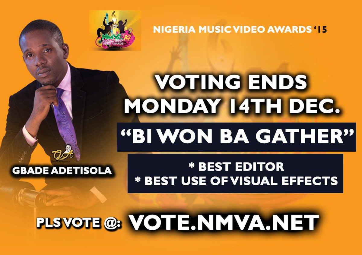 thestoneng's tweet photo. Pls RT @freshfmibadan Vote Our Ibadan boy @gbadeofGod's song "BI WON BA GATHER" at https://t.co/mcYQu7dhLl #NMVA2015 https://t.co/BPauwAzb3Q