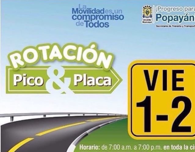 #PicoyPlaca para este viernes 1 y 2. De 7am a 7pm. En toda la ciudad.<a href="/PopayanCO/">popayanco</a> <a href="/WazeCo/">ComunidadWazeCo</a> <a href="/FranciscoFuentM/">FRANCISCO FUENTES</a>