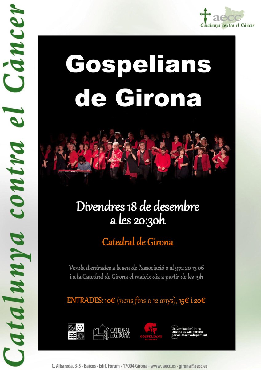 ContraCancerGIR's tweet photo. Concert de Gospel amb @Gospelians de Girona 18/12 #CatedraldeGirona Compra ja la teva entrada! https://t.co/wTqMU4Em4X