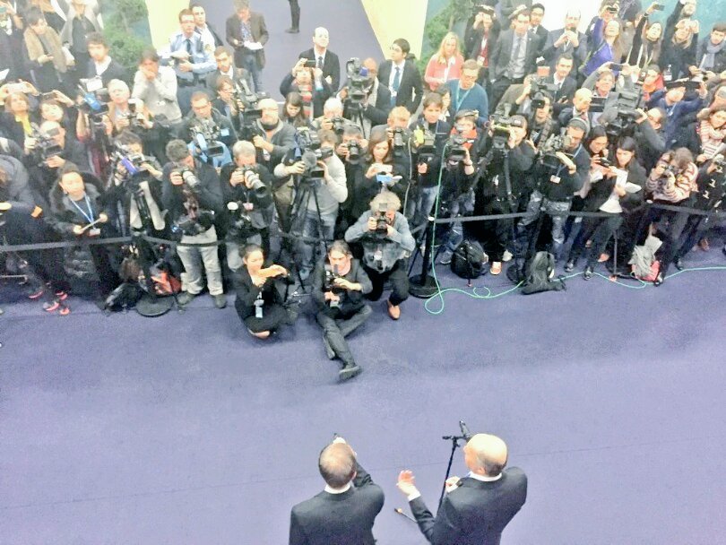 COP21en's tweet photo. .@LaurentFabius "I will be able to present tomorrow morning at 9AM the final #ParisAgreement to all the Parties" https://t.co/dZ2GVJkEhF