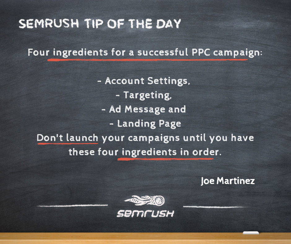 semrush's tweet image. PPC Tip by Joe Martinez #tipoftheday #ppc #ppctip