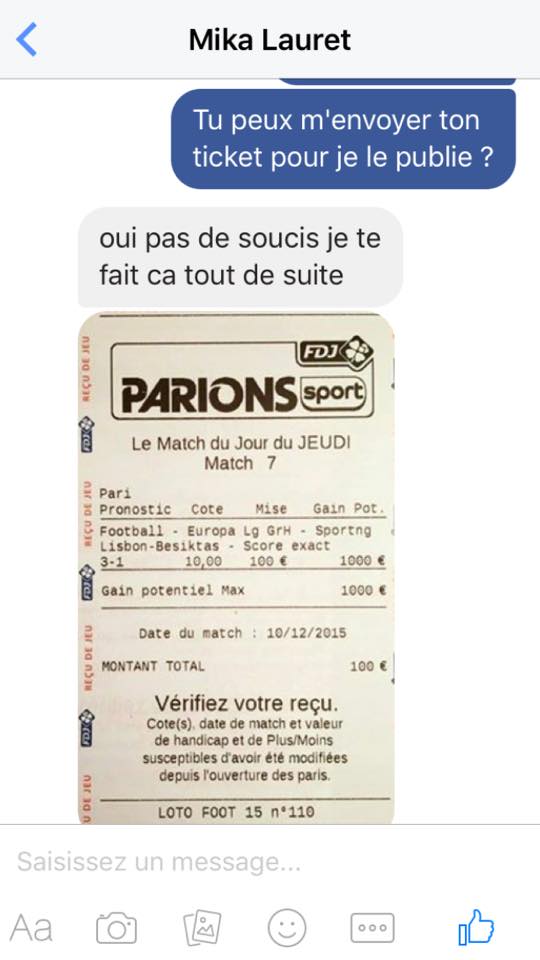 Fixed_Community's tweet image. Pour celui d'aujourd'hui je vous attend en privé

Match : Sporting lisbonne - Besiktas
Score : 3-1
Côte : 10