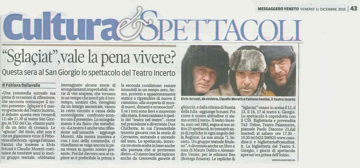 CSSUdine's tweet photo. 11-13dic #Udine
#TeatroSGiorgio #Tx2
#Sglaçât #TeatroIncerto
#Fantini #Moretti #Scruzzi
@messveneto @fabianadallaval https://t.co/N4pg330NIN