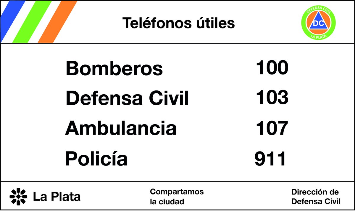 DefensaCivilMLP's tweet photo. Teléfonos útiles en una #Emergencia #LaPlata https://t.co/Yk4wLNQbid