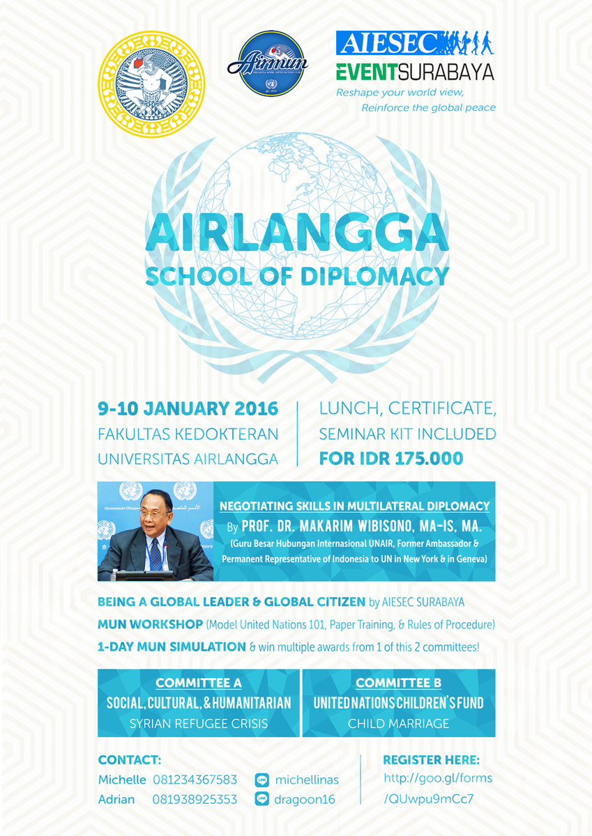 3 weeks left before registration deadline for Airlangga School of Diplomacy 2016! ARE U IN? airlanggamunclub.wordpress.com/537