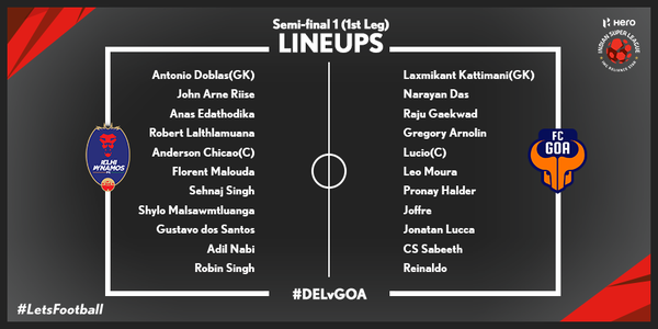 IndSuperIeague's tweet photo. Team line up -
@DelhiDynamos vs @FCGoaOfficial 
#DELvGOA https://t.co/3MGk2OAeTf
