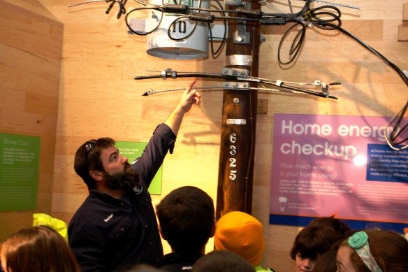 Students get surprise visit at <a href="/energizect/">Energize Connecticut</a> Center. UI line workers Harold Ewell &amp; Hal Becker talk #electricalsafety.