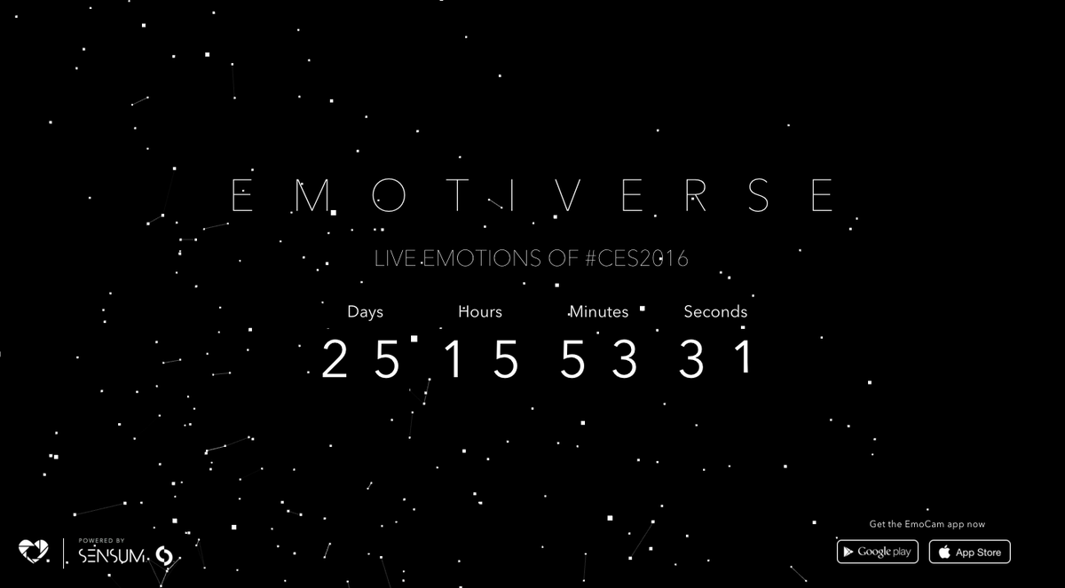 EmocamApp's tweet photo. Welcome to the Emotiverse! We will be showing the 'Live Emotions of #CES2016'! https://t.co/I6PJ9uVzGK #emotiverse https://t.co/Xg3b9Tdz53