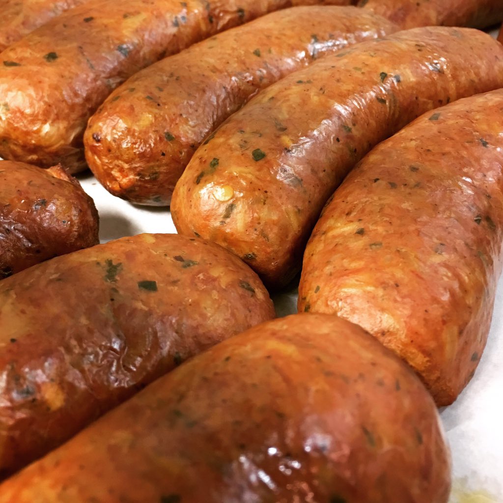 CoButcherNash's tweet photo. Y'all!! Smoked #boudin just came out of the @JRManufacturing smoker...available all day #withPickles https://t.co/7fV1STChcn