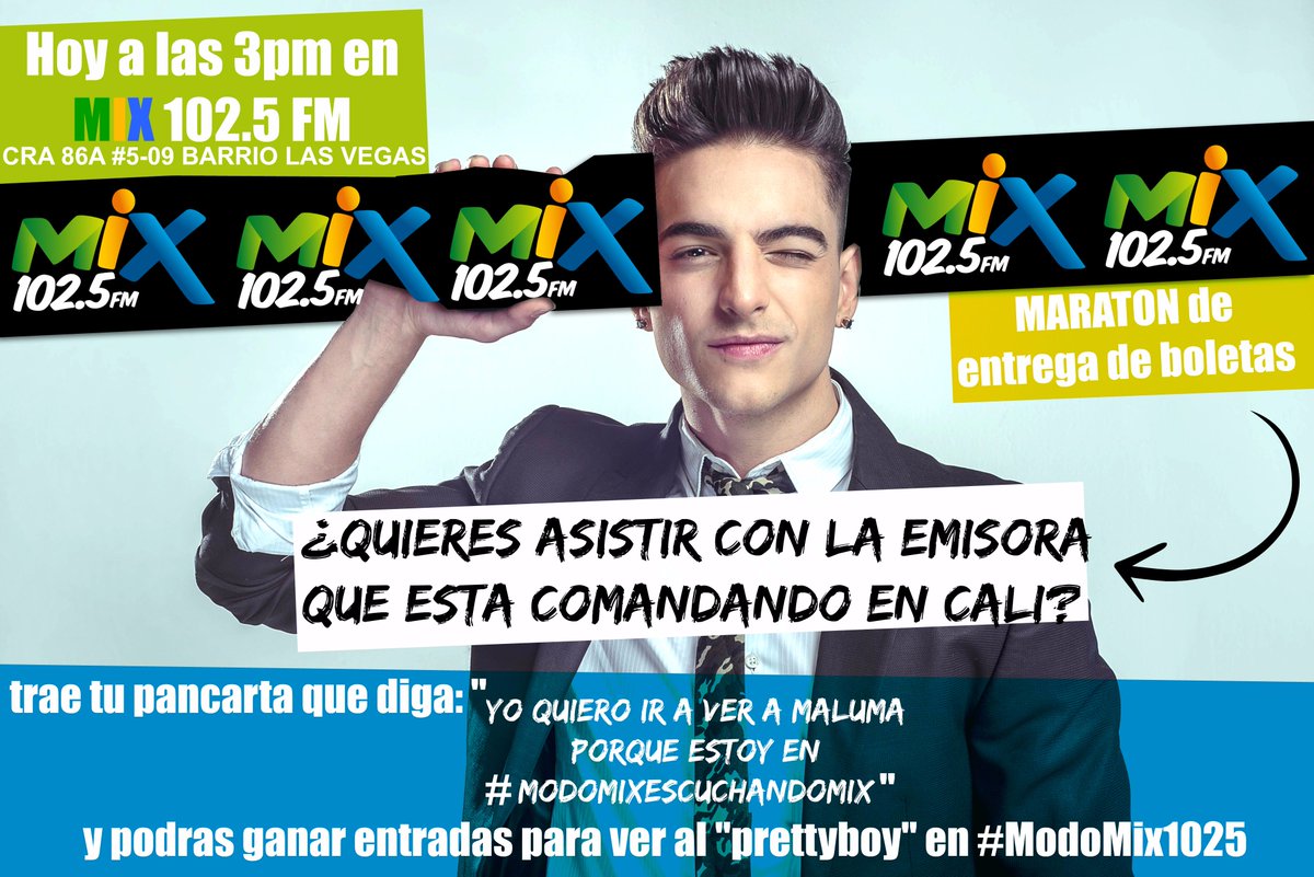 mix1015fmcali's tweet photo. ¡Hoy a las 3pm MARATON DE BOLETAS! Ven a la Cra 86a #5-09 barrio las vegas con una pancarta https://t.co/nzrQ4ax4Ii