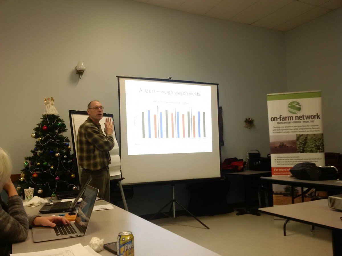 John Heard sharing results from the high yield #wheat &amp; protein on-farm trials this past summer.