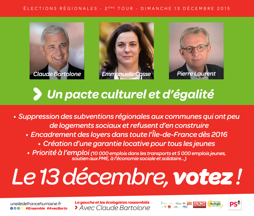 emmacosse2015's tweet photo. Pour un pacte culturel et d'égalité ! #logement #encadrementdesloyers #emploi
Le 13 décembre, votez ! #EnsembleIDF https://t.co/jvp45Qa3r3