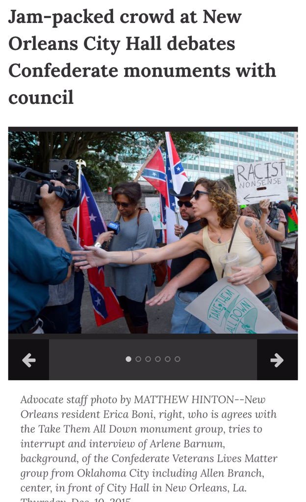 saving_dixie's tweet photo. Confederate activist Arlene Barnum being rudely interrupted while exercising her 1st amendment right last Thursday. https://t.co/3KcltdRxei