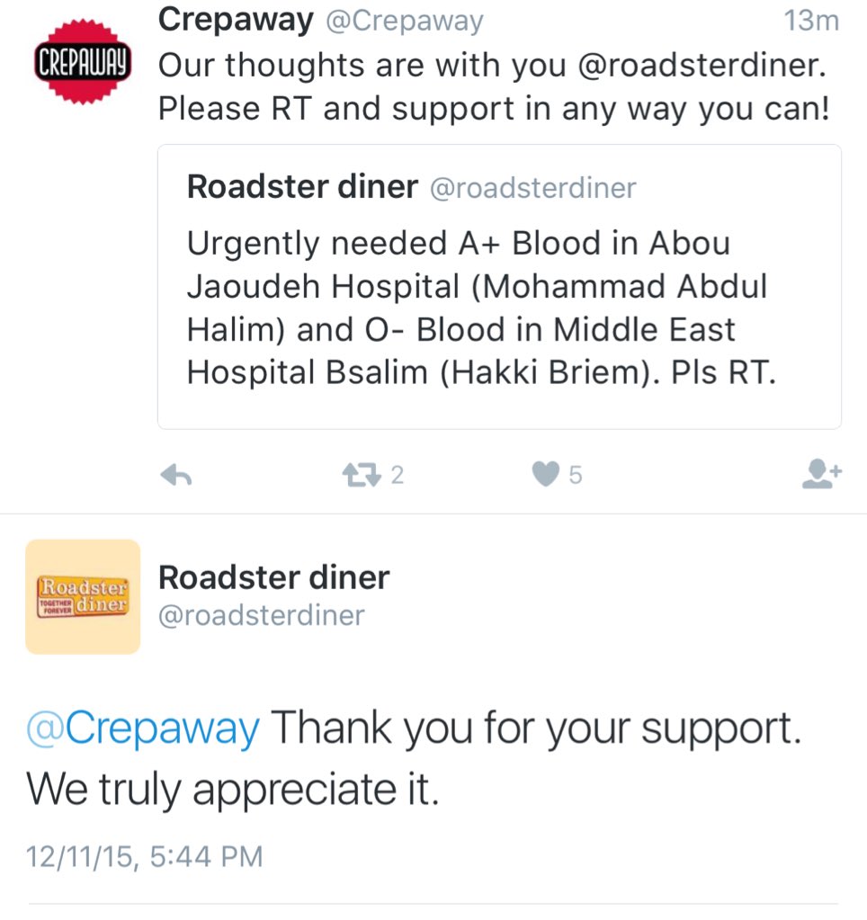 FadyRoumieh's tweet photo. If @roadsterdiner and @Crepaway can do it, why can't you? #Lebanon

Sad news though. Hope every1 gets well quick. https://t.co/EKDEMUdXqd