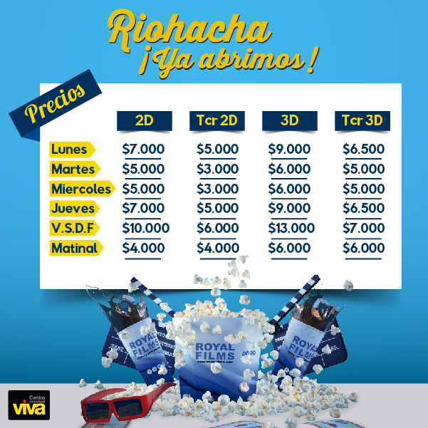 ClubRoyalFilms's tweet photo. ¡#riohacha , esto es increíble! Proyección 100% digital, 6 salas de cine y todo al mejor precio. https://t.co/Gjsoqvd8d9