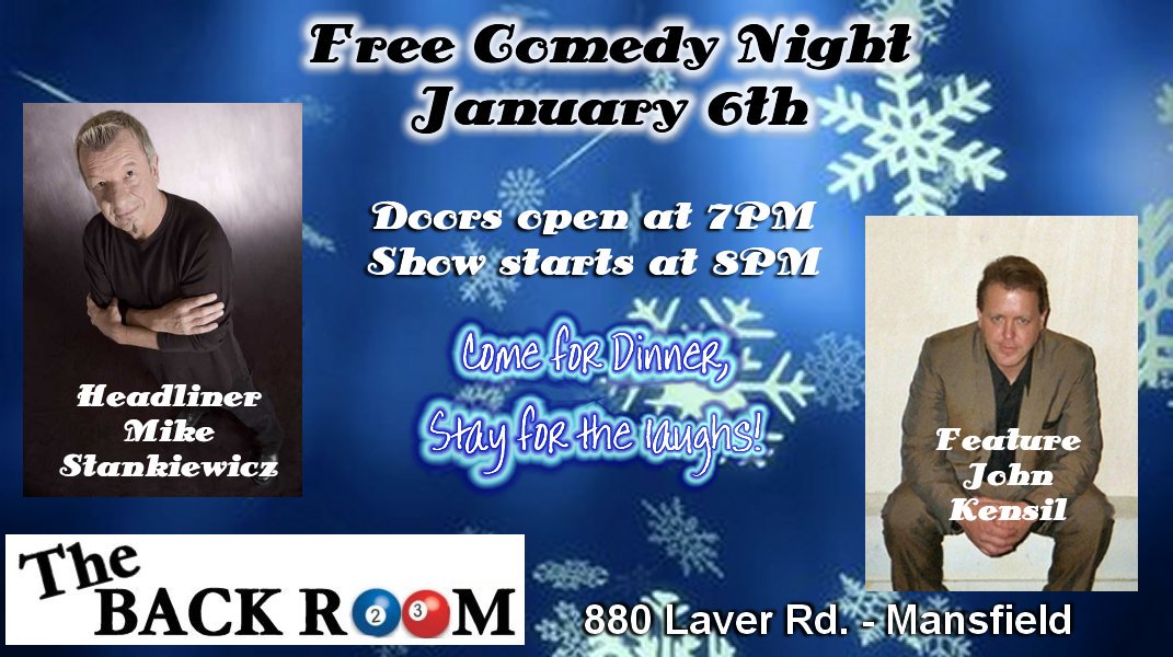 BkRoomMansfield's tweet photo. Laugh your way into 2016 with FREE Comedy Night! January 6th at the Backroom... https://t.co/abuBz9lEzU