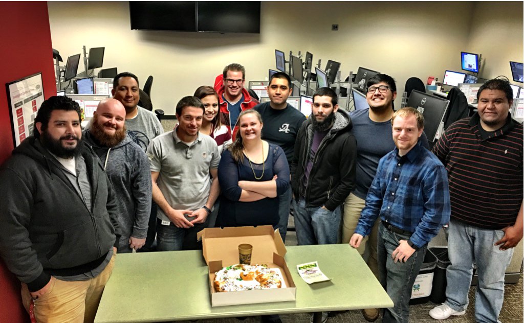 .<a href="/ESAbernathy/">Shawn Abernathy 🦖🇺🇸</a> always knows how to make us feel like #OneTeam! The cake is delicious! <a href="/GopezGrady/">Grady Gopez</a> <a href="/EvanAlexanderAP/">Evan Alexander</a>
