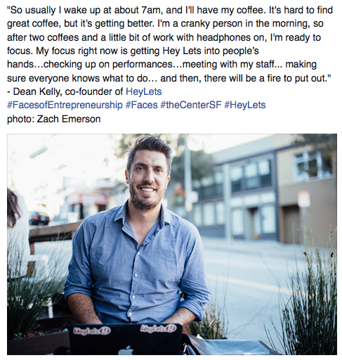 nasdaqcenter's tweet photo. #FacesofEntrepreneurship: @Dean_Kelly21, Co-Founder @HeyLetsApp #faces #heylets #theCenterSF https://t.co/39Vw6sieM1