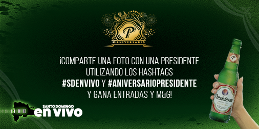 CervPresidente's tweet photo. ¡Celebra el #AniversarioPresidente! Participa para ganar entradas VIP a #SDenVivo + M&amp;G con uno de los artistas. https://t.co/Mbnhs97Lbc