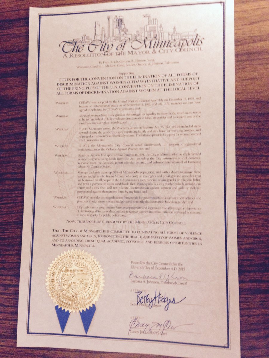 Congrats to women&amp;girls of #Minneapolis Latest city to pass local CEDAW measure! #Cities4CEDAW #CitiesforCEDAW