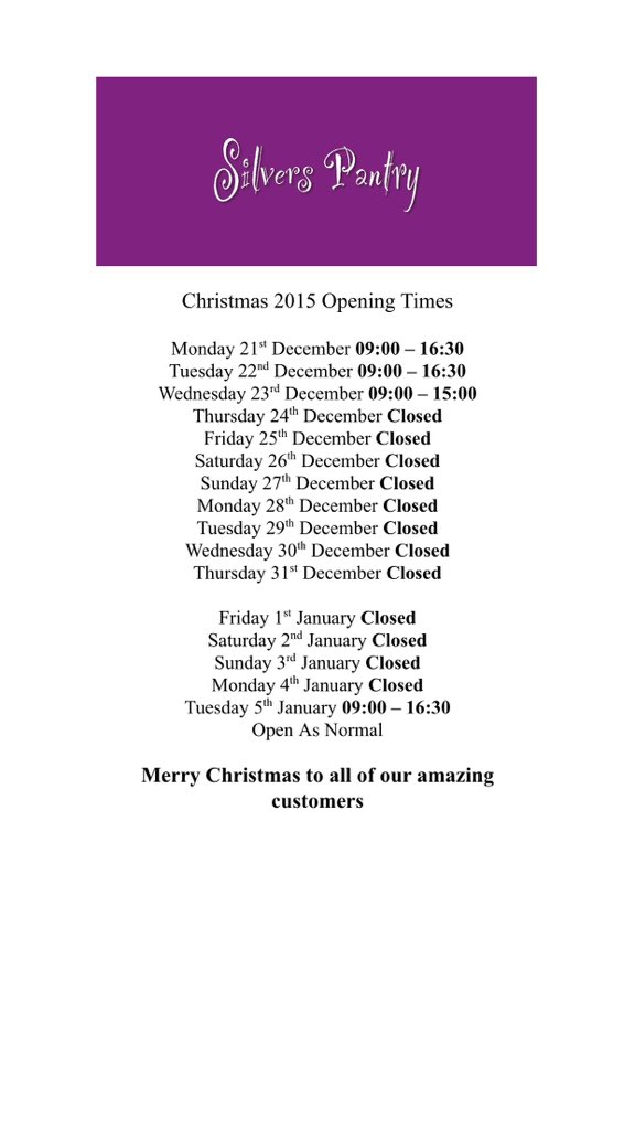 Dear Lovely People,
Please see below for our holiday opening times. 
We wish you all a very merry Christmas