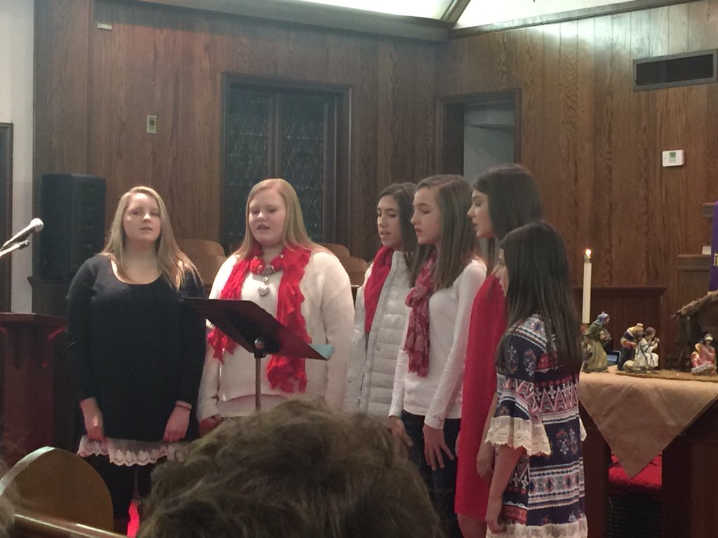 Middle school choir members singing at Rosemark Christmas tree lighting service! #risenKing #MerryChristmas