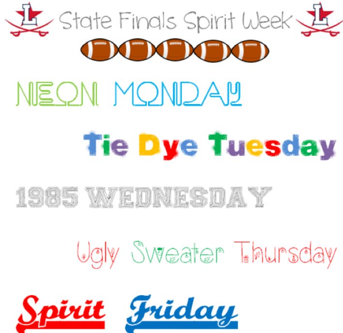 LafayetteProm's tweet photo. Tomorrow is the first day of Spirit Week! Spread the word! #LHSGenerals https://t.co/rIv0LZ7cWh