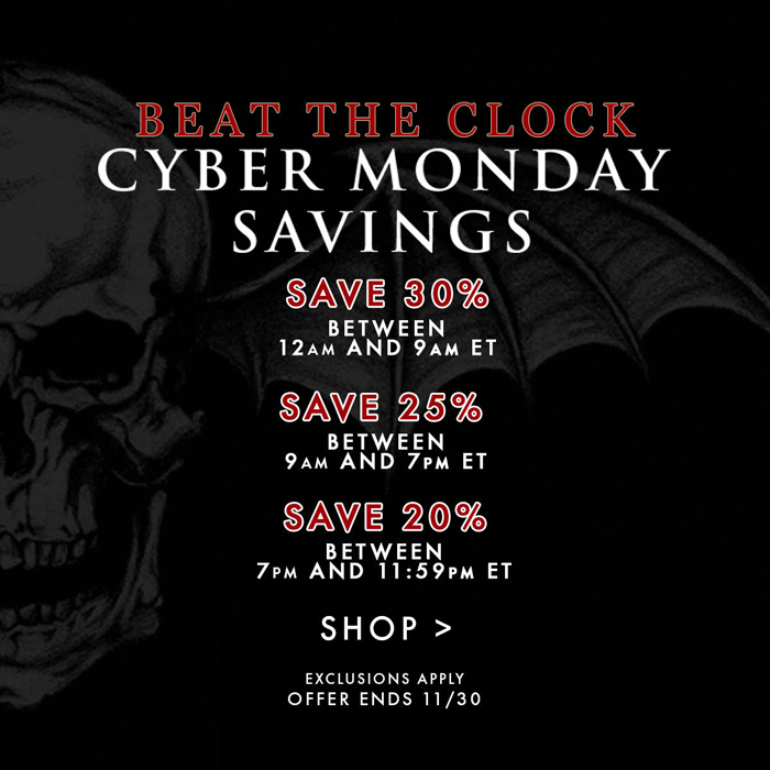 The earlier you shop our Cyber Monday deals, the better! New outerwear &amp; more available! avengedsevenfold.shop.bravadousa.com