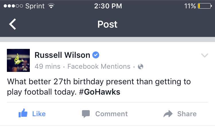 Shoutout to my FB buddy  Russell Wilson QB for Seattle Seahawks - Happy Birthday! Wish...  