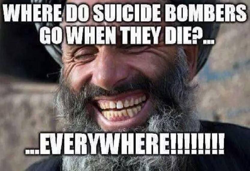 ArnoldBeizer's tweet photo. #terror2015 @Patriotic_Me @patrick_hostis @ebenjones @LindaSuhler @AmyMek 
Where do Suicide Bombers go when they die https://t.co/lhTffj1a1y